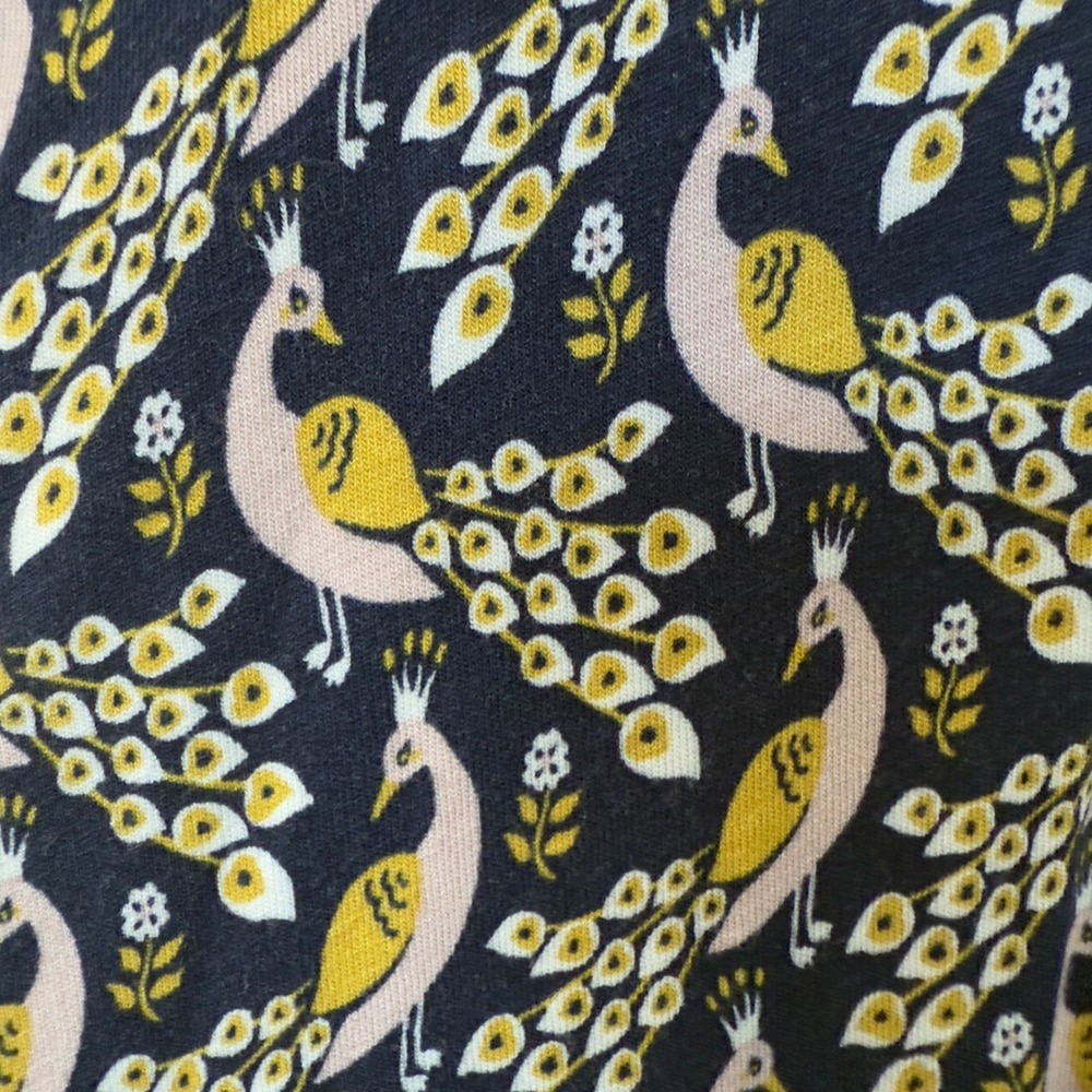 Boden Navy Peacock Print Lenzing Ecovero Jersey Dress US 6L UK 10L D0112 - Picture 2 of 5